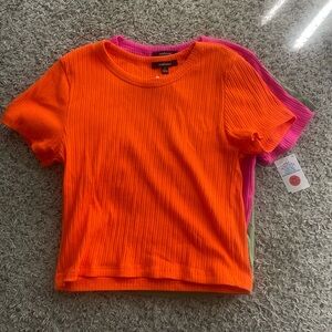 Orange and Pink Ribbed Crop Tops & Yellow and Green Crop Tops